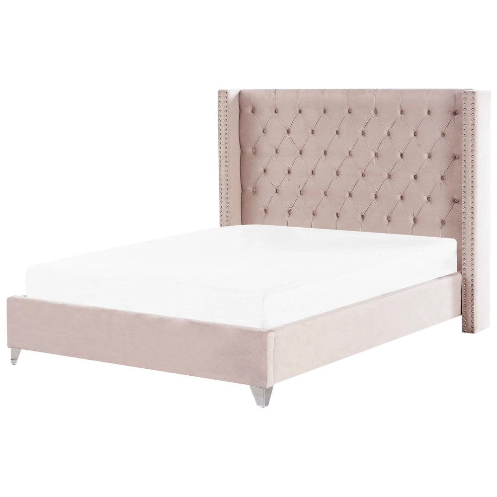 Letto a doghe velluto grigio imbottito trapuntato poggiatesta 180 x 200 cm stile glamour elegante