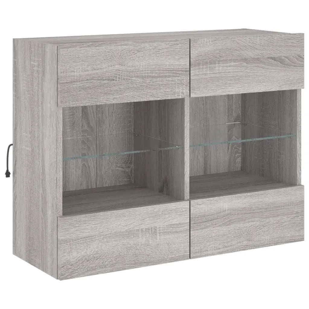 Mobile TV a Parete con Luci LED-Mobile TV a Muro Grigio Sonoma 78,5x30x60,5 cm