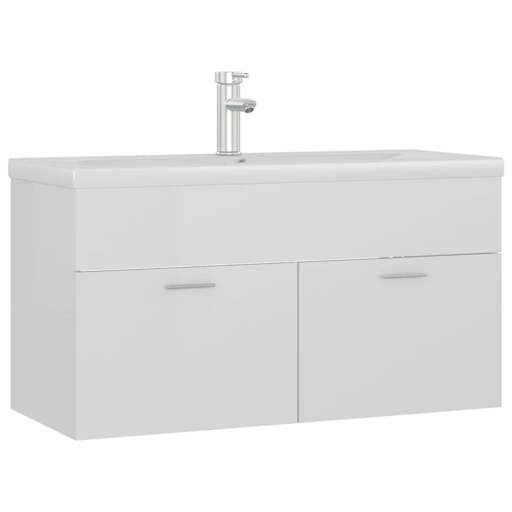 Mobile con Lavabo | Armadio Lavabo Integrato Bianco Lucido in Legno Multistrato