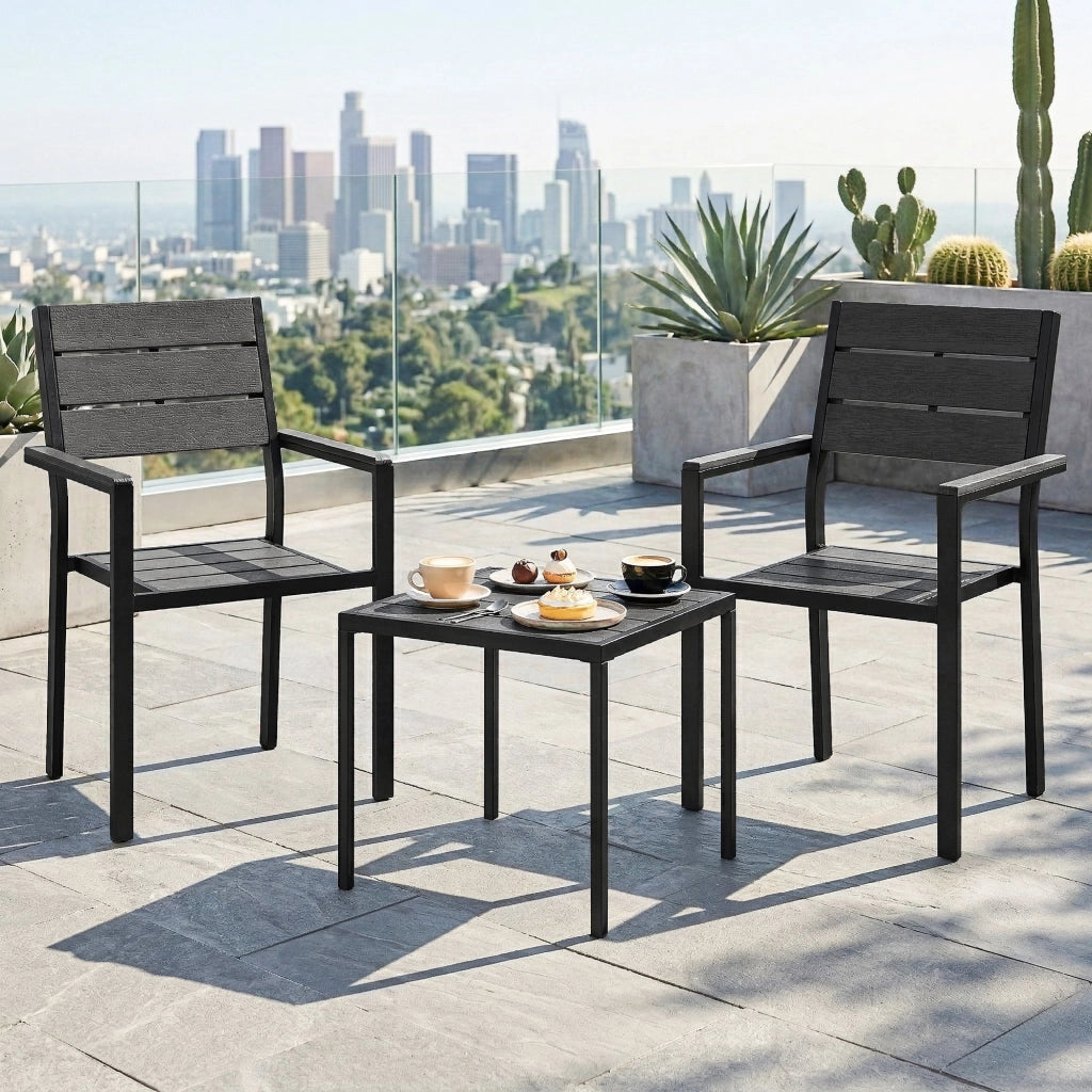 Set Giardino 3 Pezzi con 2 Sedie e Tavolo ¨C zephmum ¨C HDPE Effetto Legno Nero per Balcone