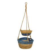 Caspo Pensili Doppi in Corda di Cotone Blu Porta Piante Sospeso h72 cm