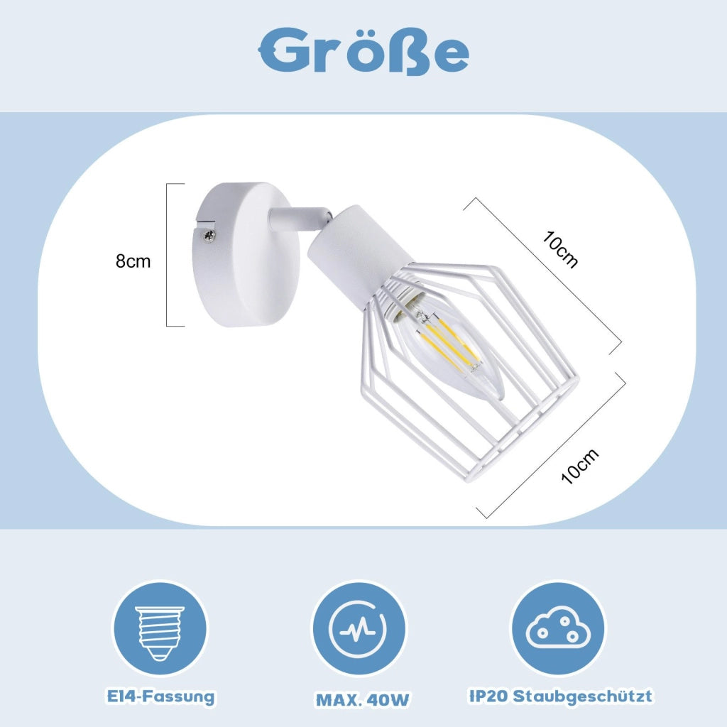 ZMH Faretto da soffitto bianchi 1 luce E14 metallo orientabili 350° industriali anche parete per corridoio soggiorno