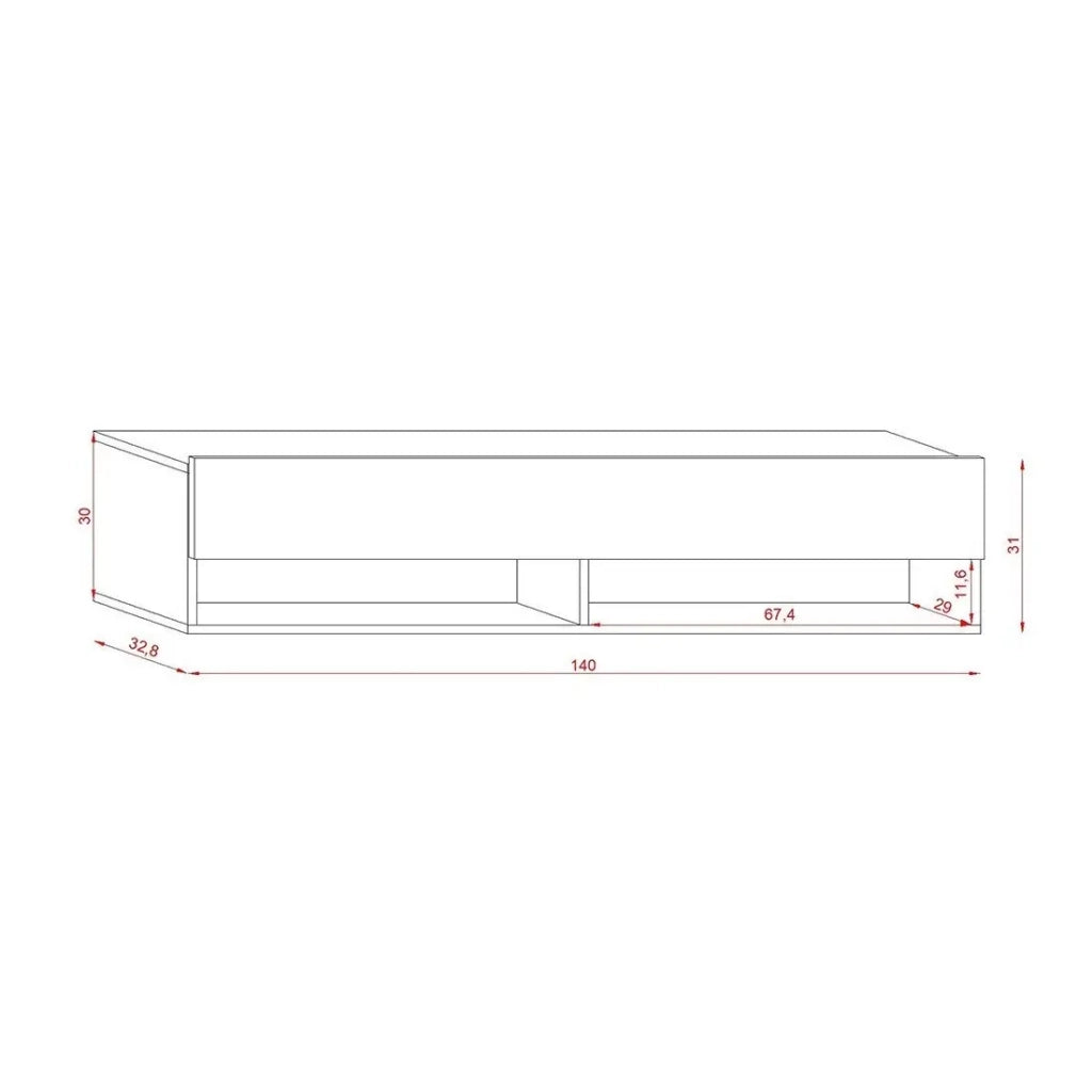 Mobile porta TV sospeso design CLUJ, 140 cm, 1 anta e 2 vani, colore nero e nero lucido.