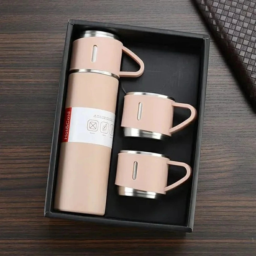 Trade Shop - Set Thermos In Acciaio Infrangibile A Doppia Parete Da 500 Ml Con 2 Tazze Termiche Regalo -