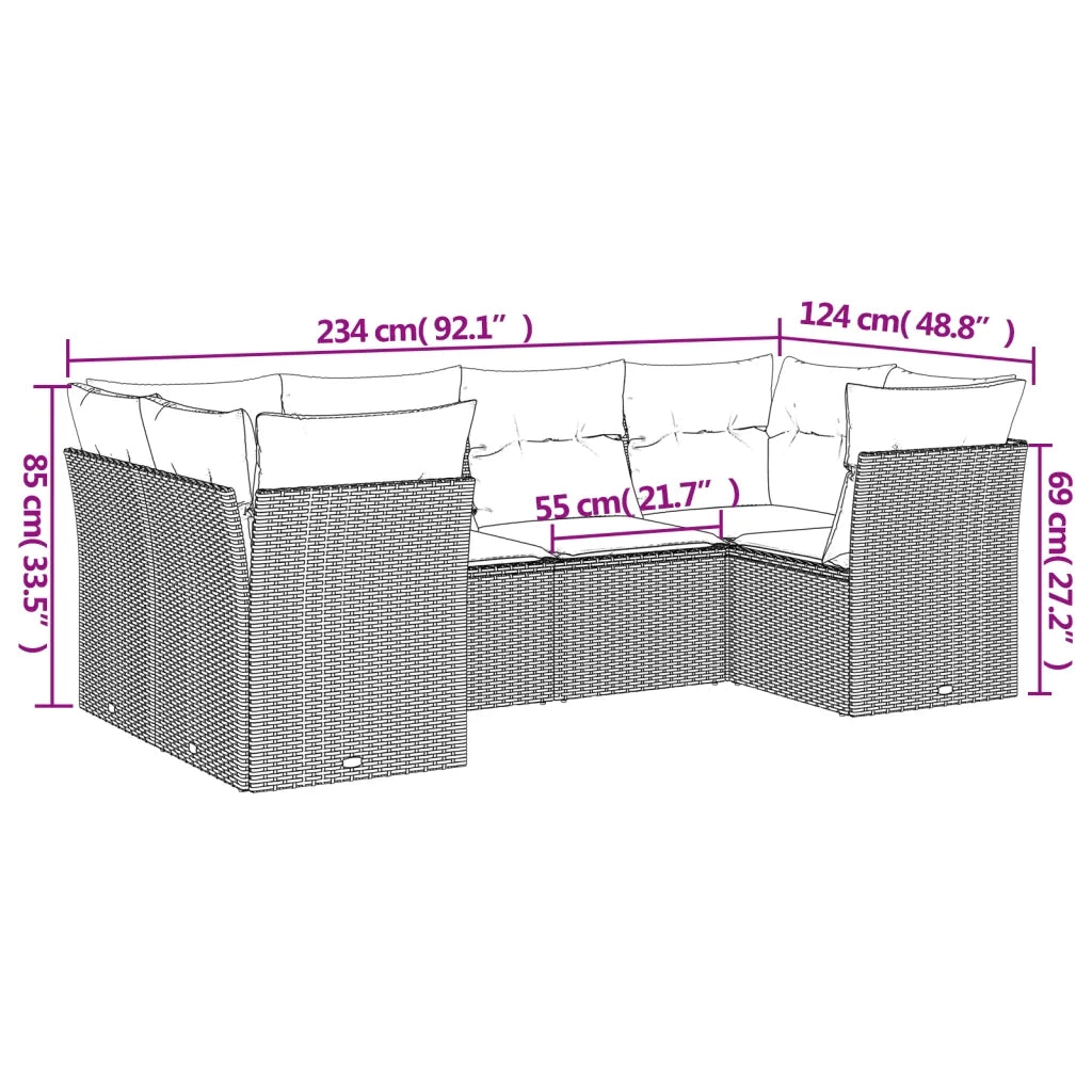 Set Divano da Giardino 6 pz con Cuscini Beige in Polyrattan 3218108