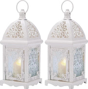 Lanterna da parete a candelabro - decorativa luce da parete metallica bianca - 2 pezzi con vetro trasparente