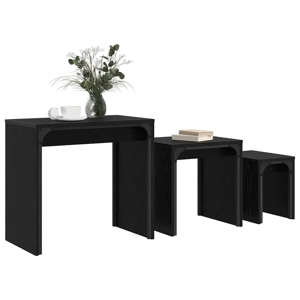 Tavolino da salotto 3 pz-Tavolino da soggiorno-Tavolo Rovere Nero Legno multistrato 424946