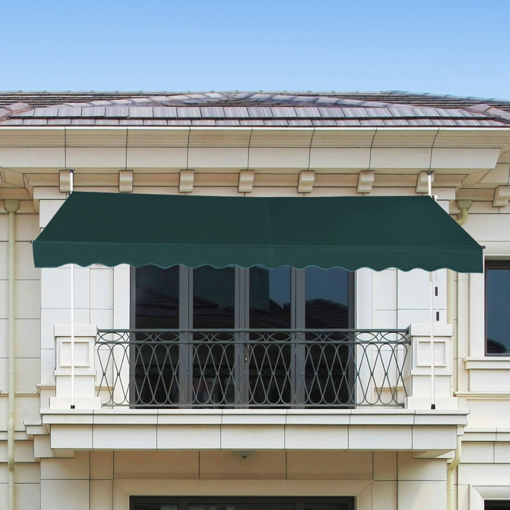 Tenda da sole telescopica e retrattile ai raggi UV impermeabile con manovella, Tenda parasole resistente 350x125cm Verde-Tende parasole