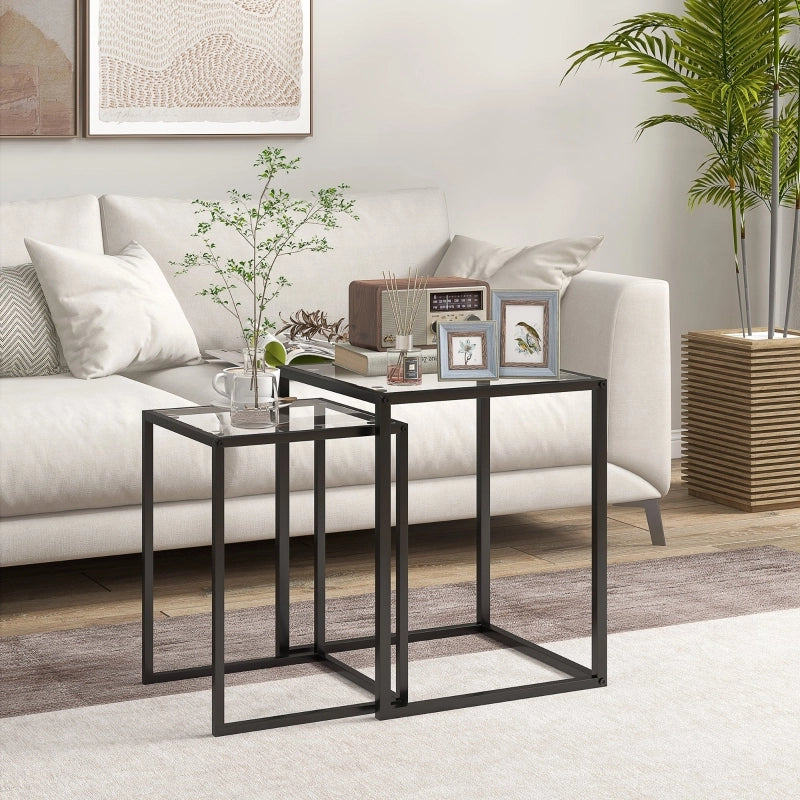 TAVOLINI Set 2 pezzi 42x42/33x33 cm vetro temperato nero