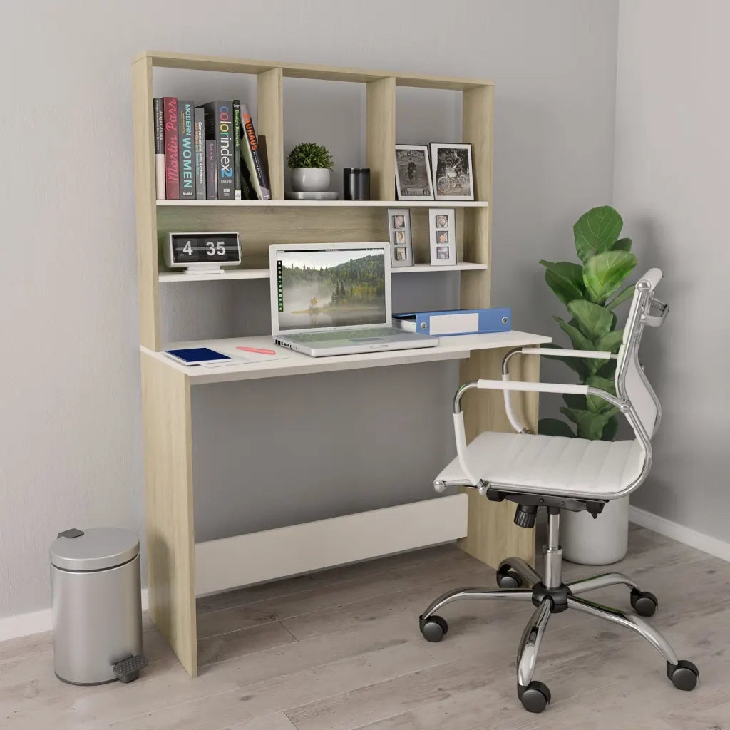 Scrivania e Ripiani Bianco Rovere Sonoma 110x45x157 Multistrato 800392