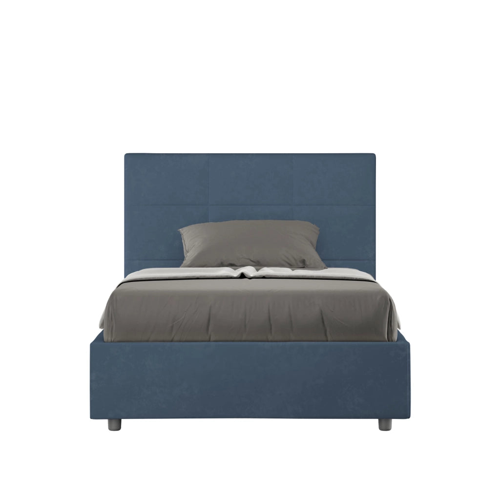 BS COM Letto una piazza e mezza con rete imbottito 120x190 microfibra blu
