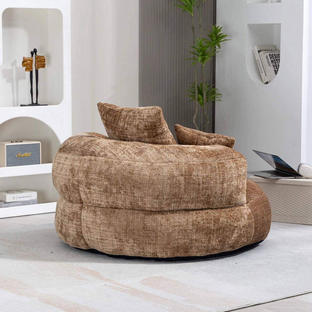 Poltrona Pouf Relax 1 Posto a Schienale Alto con Braccioli e 3 Cuscini Comfort Avvolgente in Ciniglia Caffè