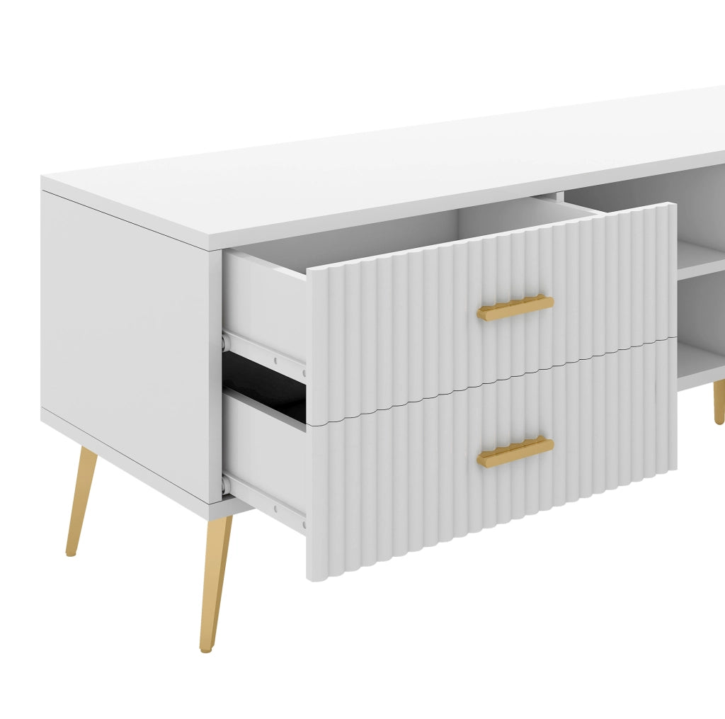 Mobile TV moderno in MDF bianco per TV fino a 80''; 2 cassetti; 2 ante
