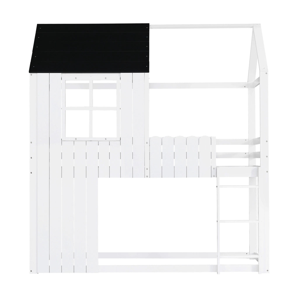 Letto a soppalco 90x200 cm con scala a 3 gradini e spazio sottostante in legno bianco e nero
