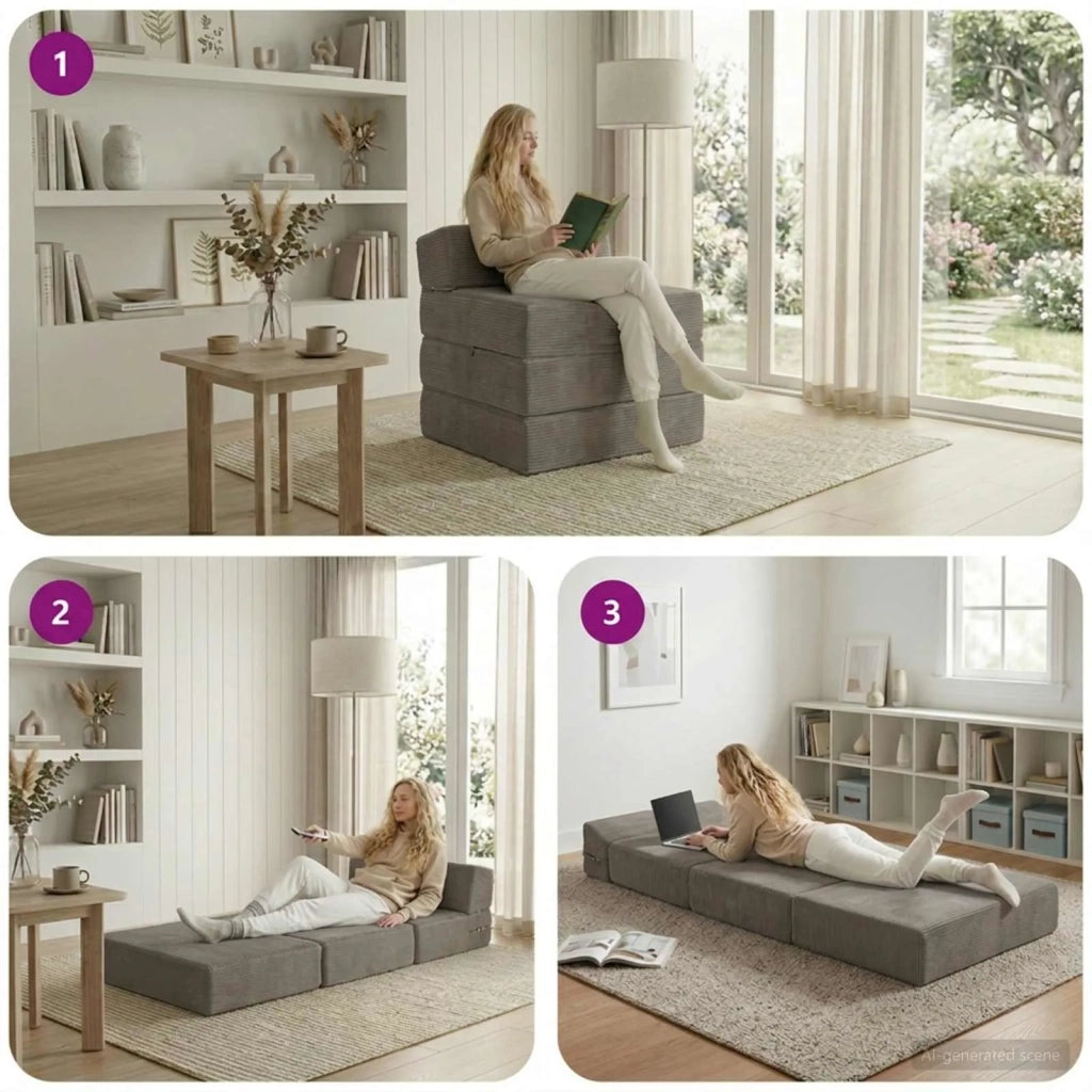 Divano Letto Pieghevole Grigio Chiaro 200 x 70 x 15 cm 900012