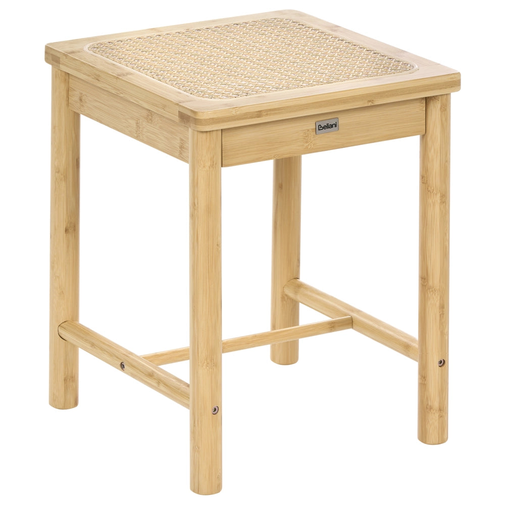 Set di 2 sgabelli in legno di bambù marrone chiaro con seduta intrecciata in rattan PE, stile boho, per cucina e sala da pranzo