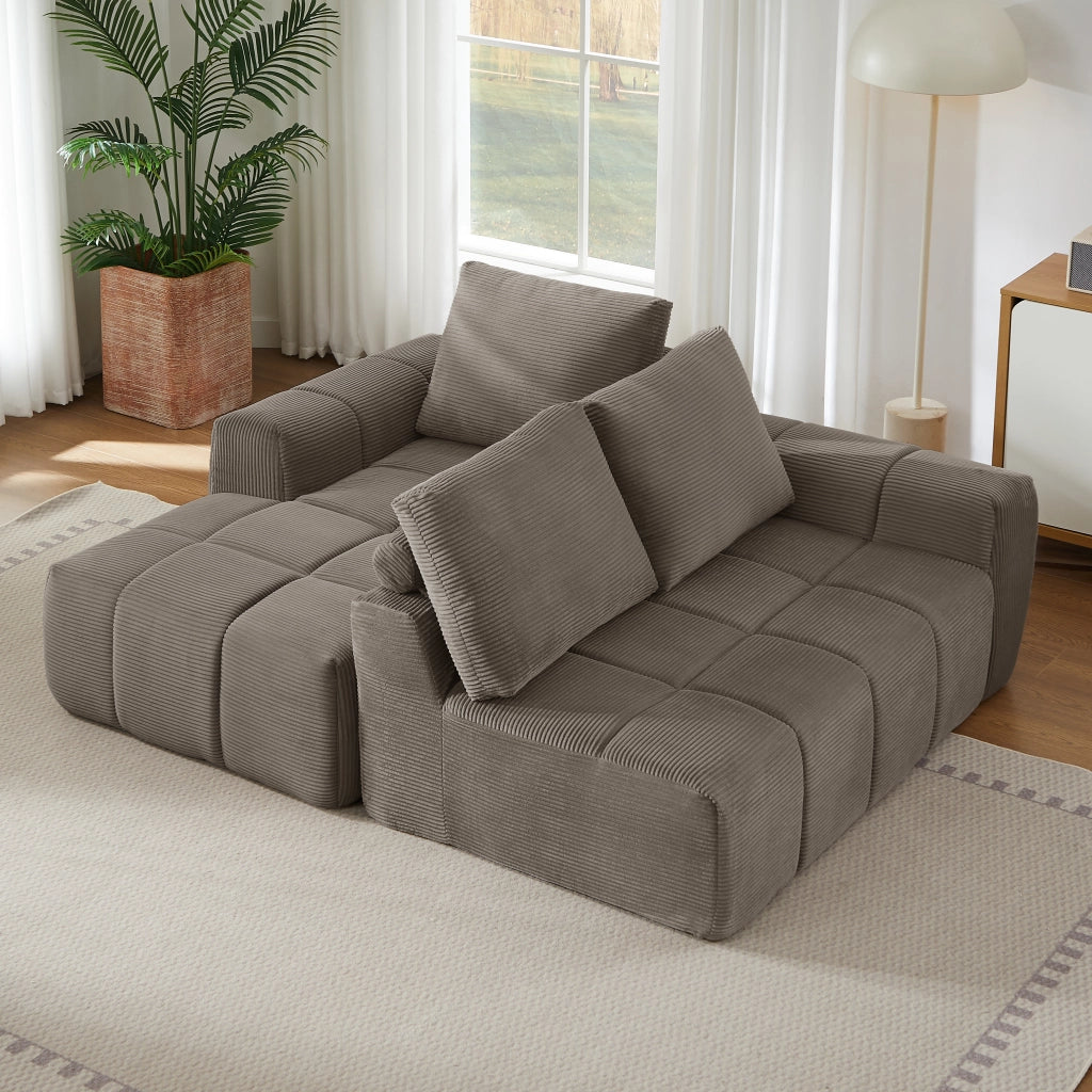 Divano angolare modulare - con design trapuntato - in velluto a coste - taupe