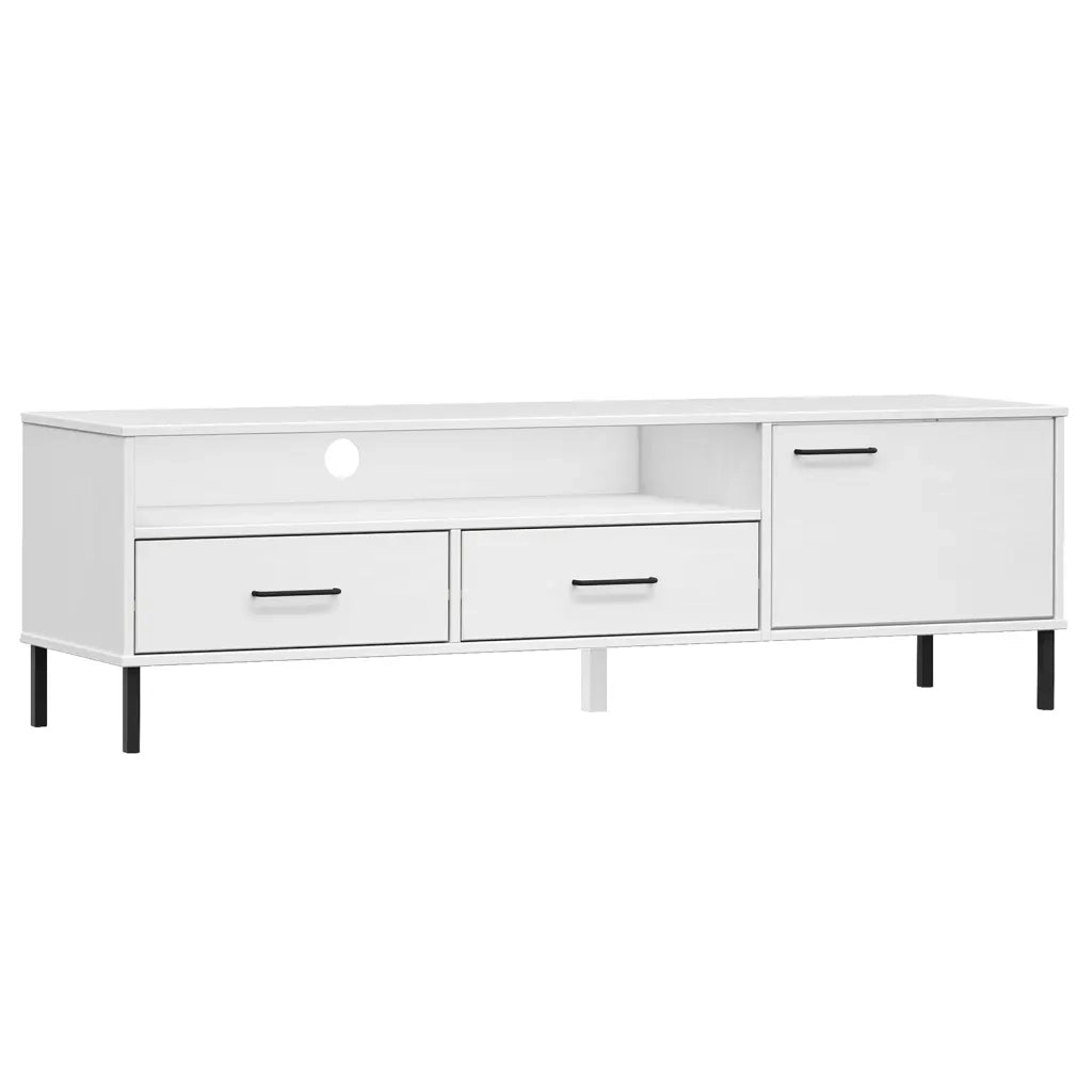Mobile TV con Gambe Metallo Bianco Legno Massello di Pino OSLO cod mxl 9445