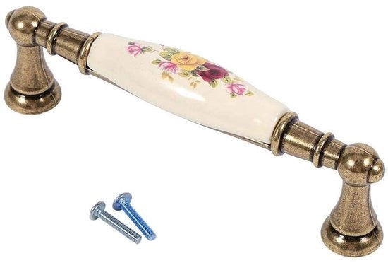 Maniglioni Vintage Stile - Materiale Ceramica/Zincatura - Disegno Fiori di Rosa - 8 Misure - Adatto per Armadi Cucina/Armadi Vestiti - Duraturo e Pratico - Maniglie Porta