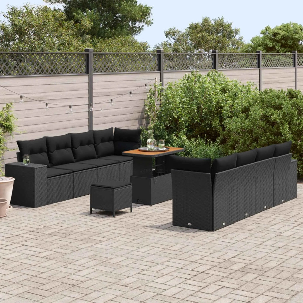 Set Divano da Giardino con cuscino 11 pcs Nero polyrattan 3363929