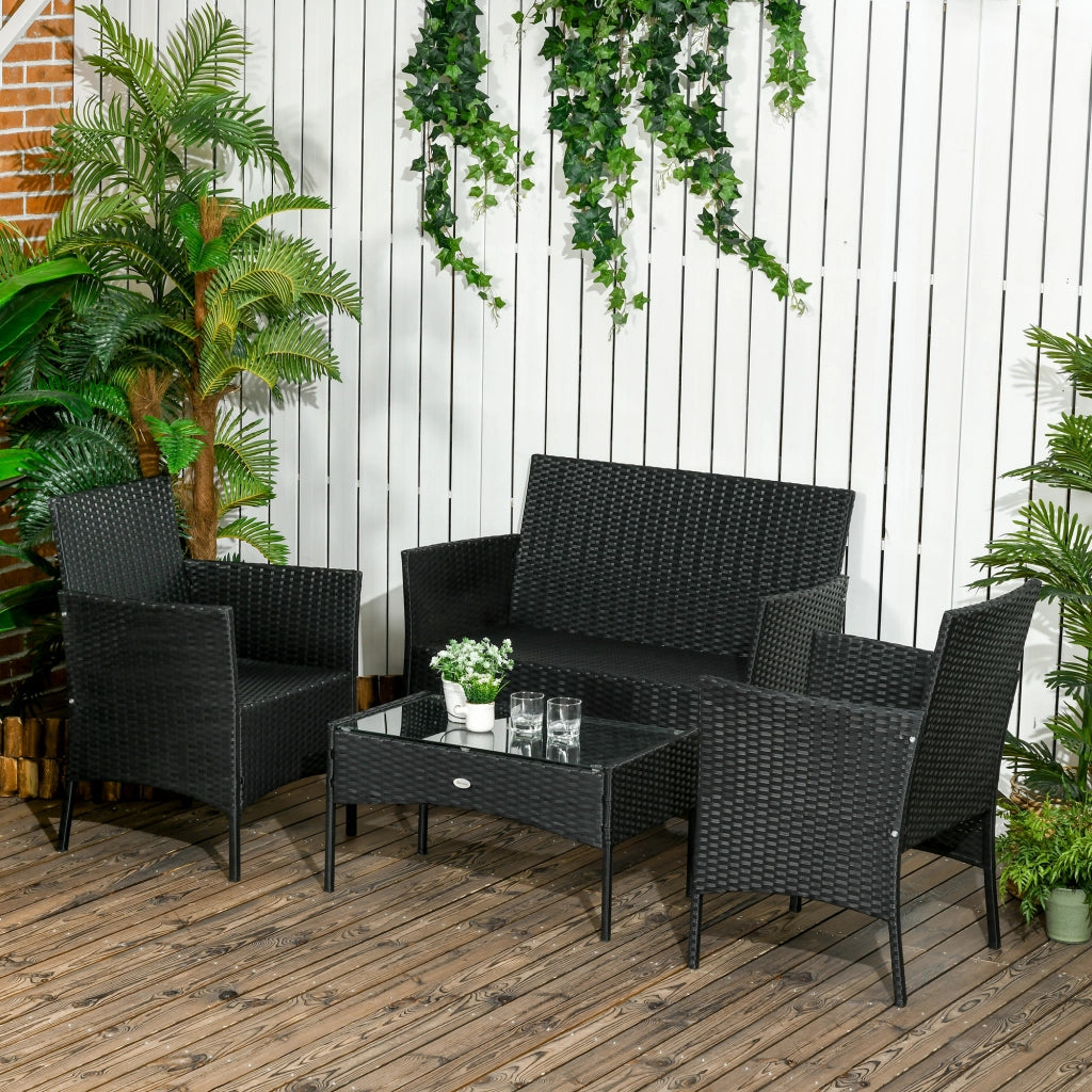 EasyComfort Set da Giardino 4Pezzi in Rattan con 2 Sedie, Poltrona da Giardino a 2 Posti e Tavolino Basso