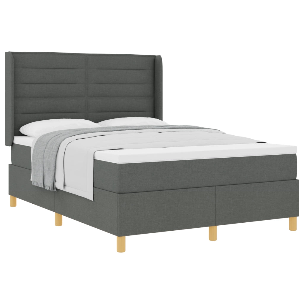 Letto con Rete a Molla e Materasso Grigio Scuro 160x200 cm Tessuto
