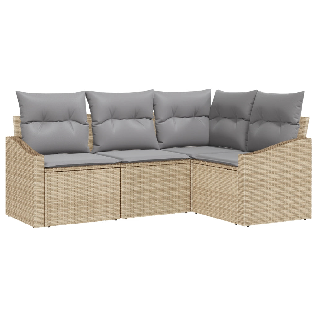 Set da Pranzo Giardino 4 Pezzi con Cuscini Beige in Rattan Sintetico