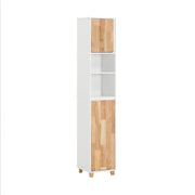 Mobile colonna bagno con portabiancheria e Mobiletto stretto salvaspazio ad anta singola. Colore Bianco-Naturale L31*A170*P32 cm BZR74-W SoBuy