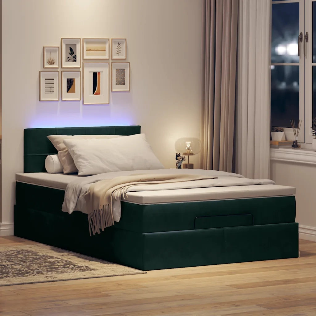 Pouf Letto con Materasso e LED Verde Scuro 120x190cm in Velluto 3312611