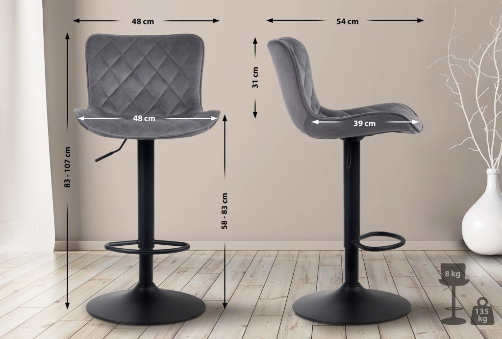 Sgabello Emma Bar Set di 2 grigio scuro,Velluto