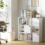 LIBRERIA A CUBI CON 6 SEZIONI APERTE E 3 CHIUSE, IN LEGNO BIANCO, 106X24X95 CM