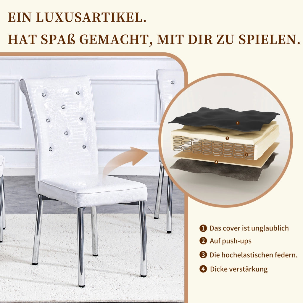 Sedia da Pranzo Set da 2 con Schienale Imbottito, Piedini Regolabili, Metallo e PVC Bianco