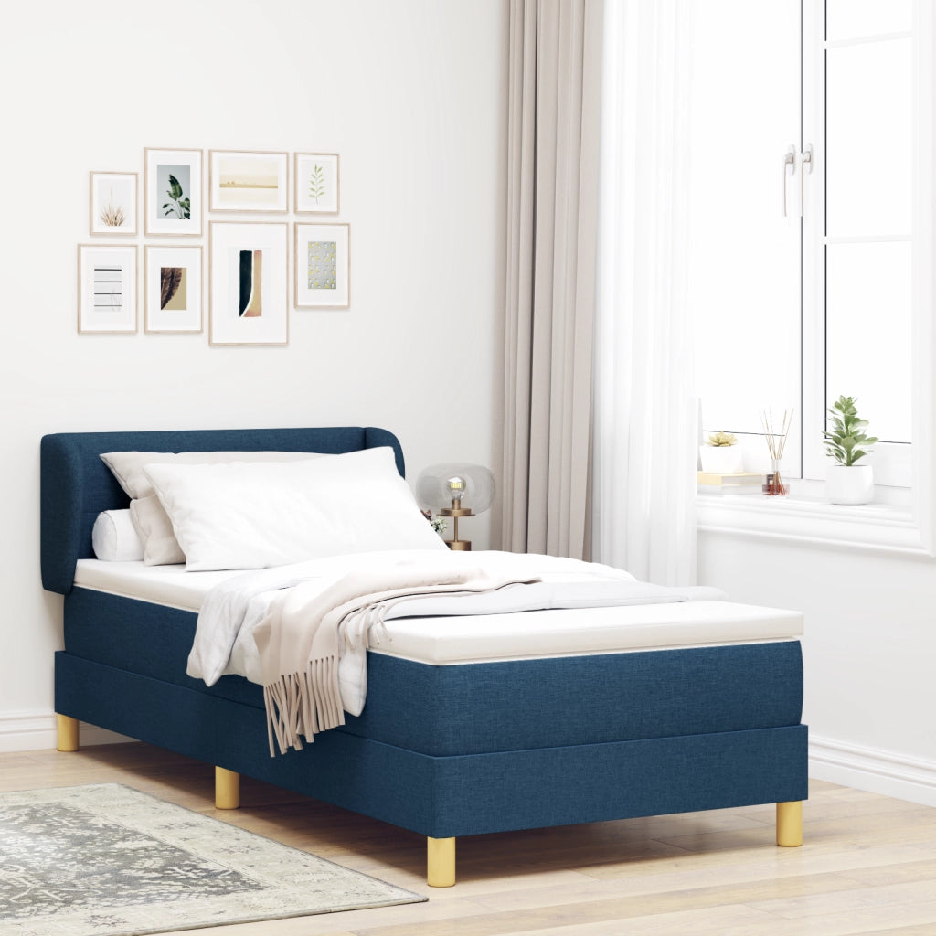Letto Box Spring  con Materasso Blu, 90x200 cm, Tessuto