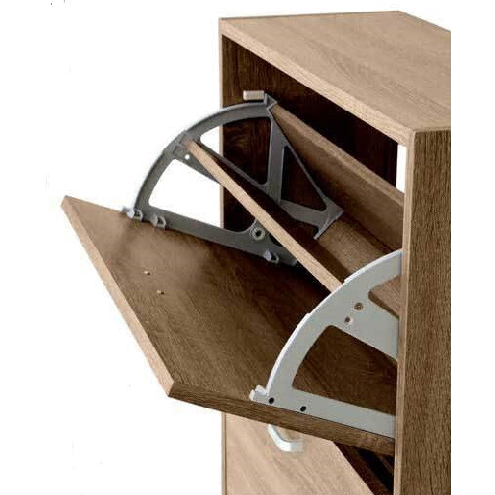 Trade Shop - Scarpiera Bassa 2 Ante Doppia A Ribalta Salvaspazio Slim Noce 81x63x24cm 827624 -