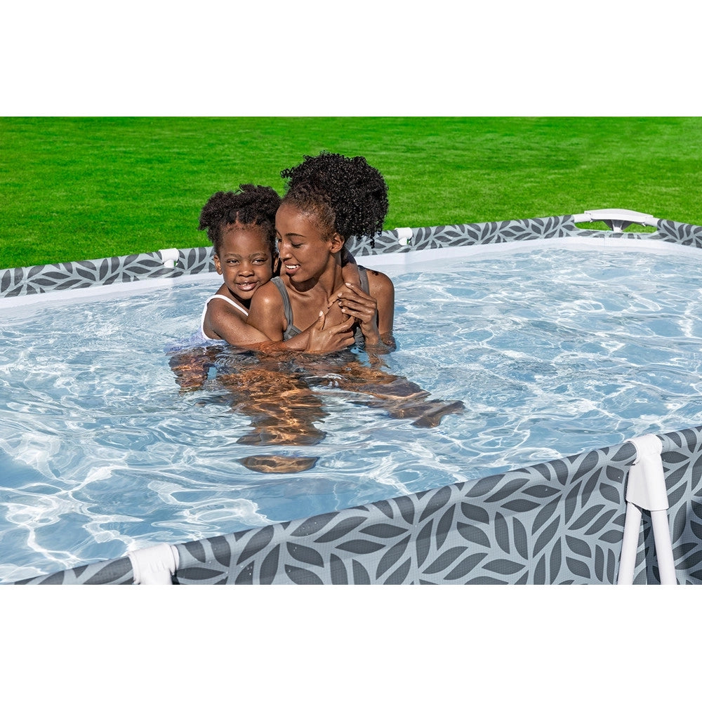 Trade Shop - Piscina Steel Pro Con Pompa Filtro 366x201x66 Cm Design A Foglia Rettangolare 561fv -
