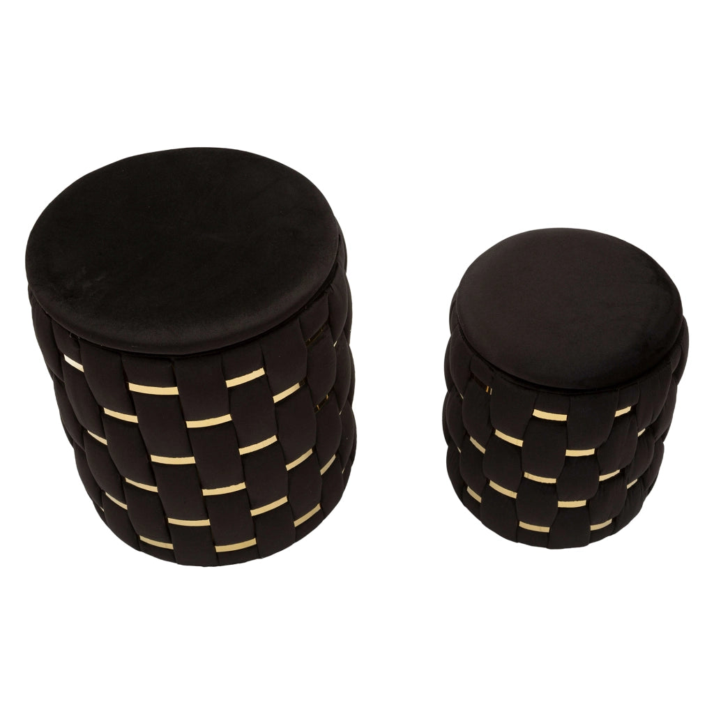 Kasane, Pouf Contenitore set da 2, 37x37x42h cm Nero