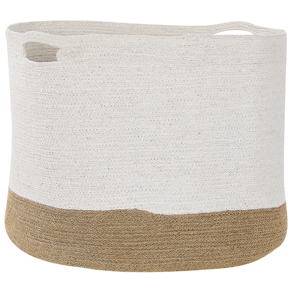 Set di 2 cesti in cotone e iuta di colore bianco e beige stile boho interno esterno