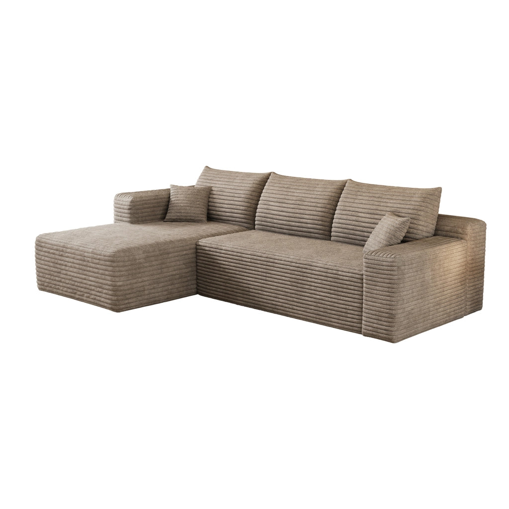 Divano angolare - con seduta profonda e schiuma elastica - in tessuto corduroy - camel