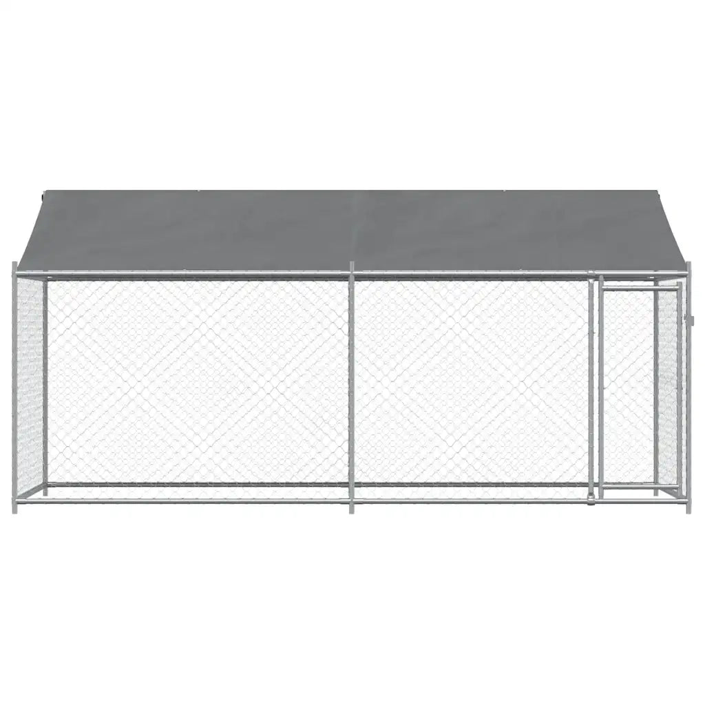 Gabbia Cani con Tetto e Porta Grigia 4x2x2 m in Acciaio Zincato 3209568