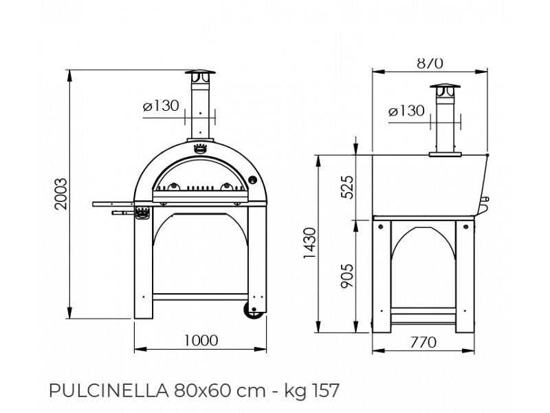 Forno a legna a cottura diretta Pulcinella 80x60 - Ramato