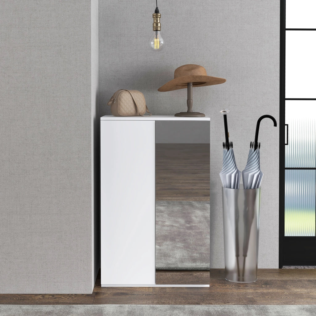 Scarpiera con Specchio e 5 Ripiani Regolabili ¨C zephmum ¨C 60x32x95 cm Bianco