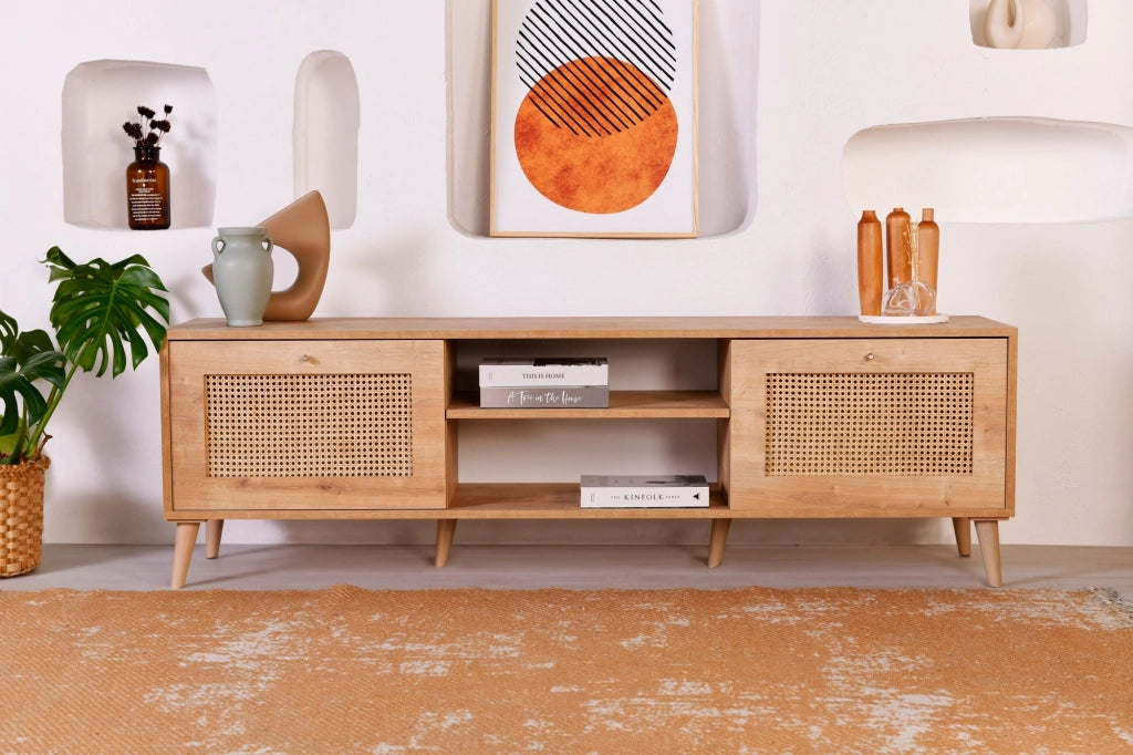 Grassano, Mobile Porta tv un Ripiano, 180x41x55h cm Marrone Rovere