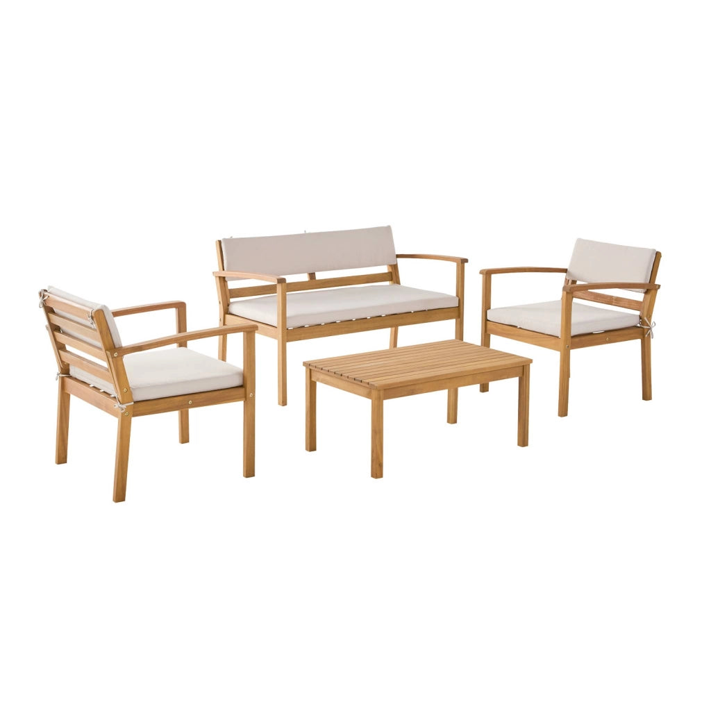 Salotto da giardino in legno di acacia, 4 posti, beige