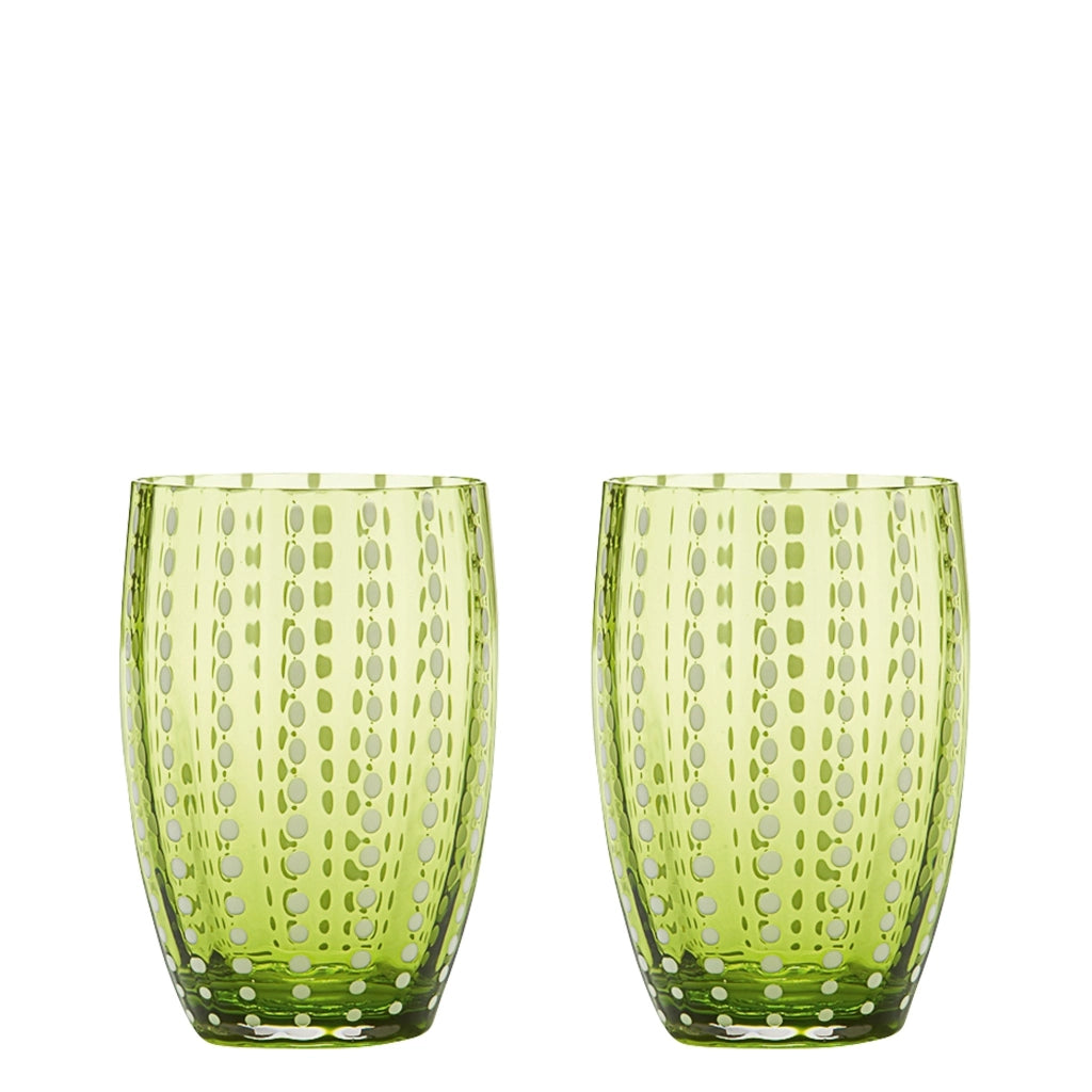 Zafferano Perle Bicchiere Verde Mela - Vetro Colorato Soffiato a Bocca, 32 cl, Lavorato a Mano - Set da 2 Tumblers Artigianali per Acqua o Cocktail