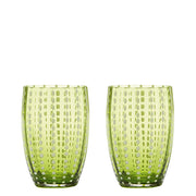 Zafferano Perle Bicchiere Verde Mela - Vetro Colorato Soffiato a Bocca, 32 cl, Lavorato a Mano - Set da 2 Tumblers Artigianali per Acqua o Cocktail