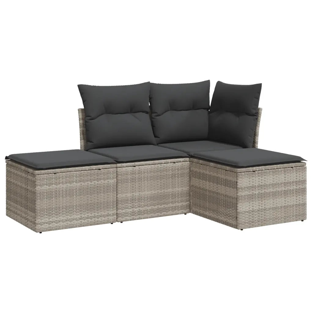 Set Divano da Giardino 4pz | Set Salotto da Giardino con Cuscini Grigio Chiaro Polyrattan