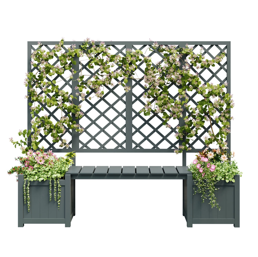 Fioriera con grigliato 169x145x42 cm con seduta in legno grigio