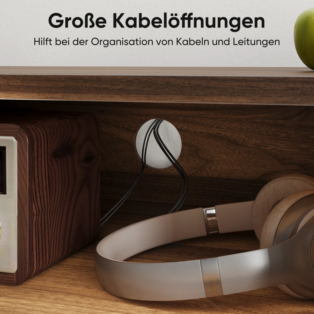 Mobile porta TV con 2 ante e vani aperti, passacavi, per soggiorno e camera da letto, in MDF, noce 110 × 40 × 48 cm