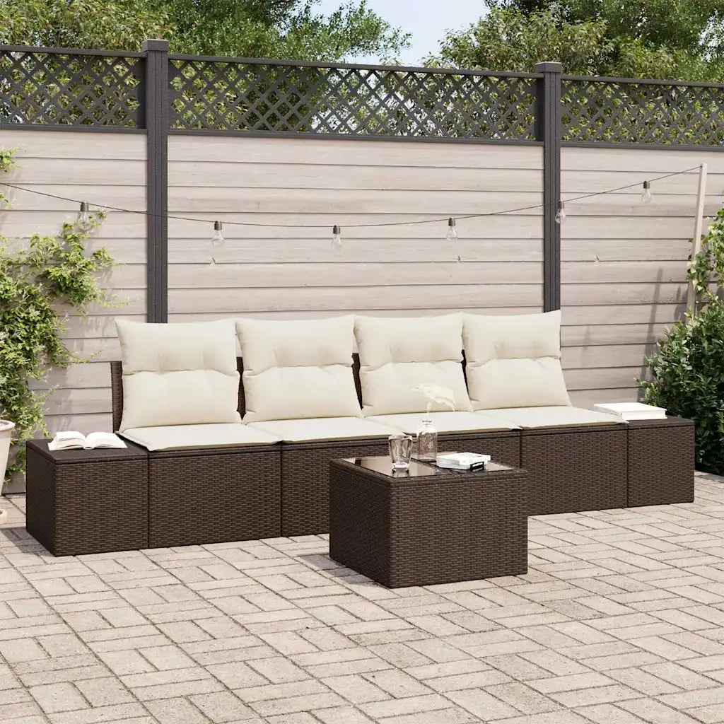 Set di divani con cuscino 5 pcs Marrone e Crema polyrattan