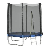 Trampolino Elastico con Scaletta e Rete di Sicurezza, in Acciaio e Plastica, Ø180x200 cm, Blu